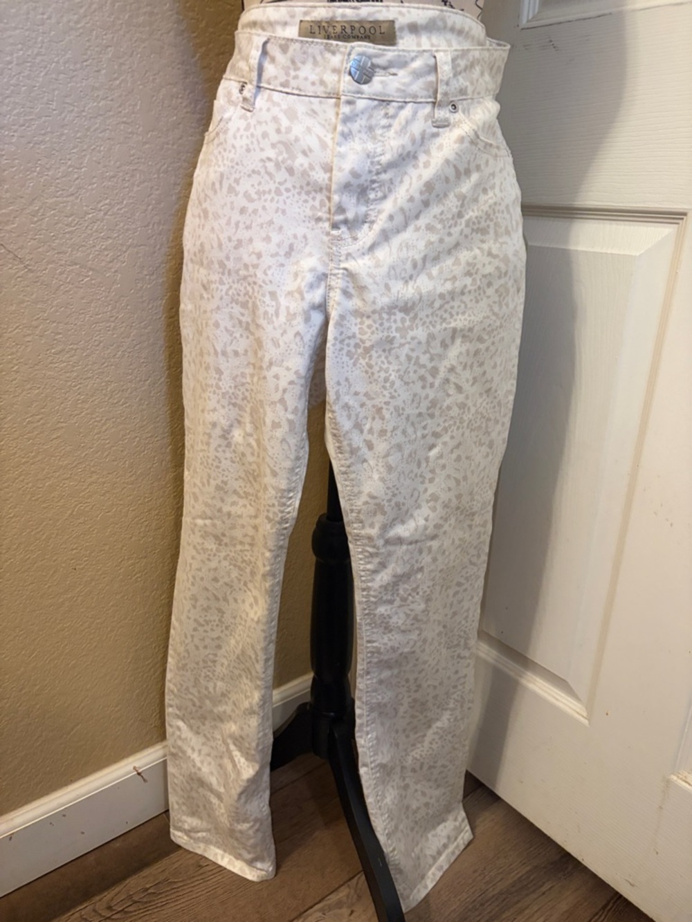 Liverpool Cream Patterned Jeans with Leather Logo Patch